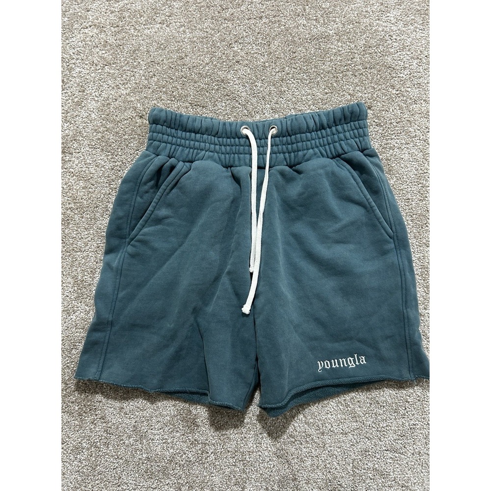 YoungLA S 110 San Diego Terry Gym Shorts‎ Medium Green Athletic Raw Hem